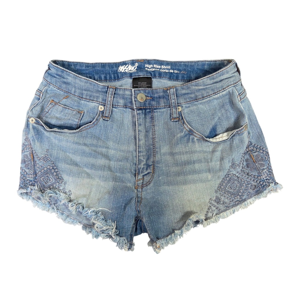 Mossimo Denim High Rise Embroidered Raw Hem Cutoff Shorts Light Wash 8/29